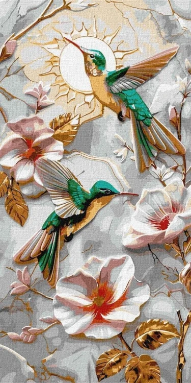 Malowanie po numerach - Turkusowe kolibry 40x80cm