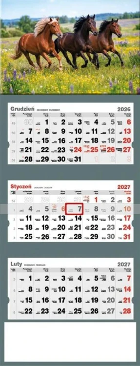 Kalendarz 2027 trójdzielny Konie