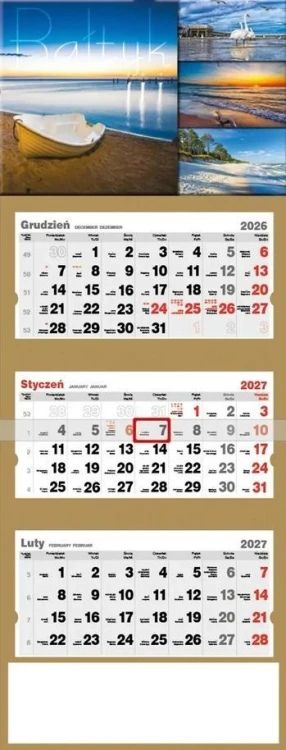 Kalendarz 2027 trójdzielny Nad Bałtykiem