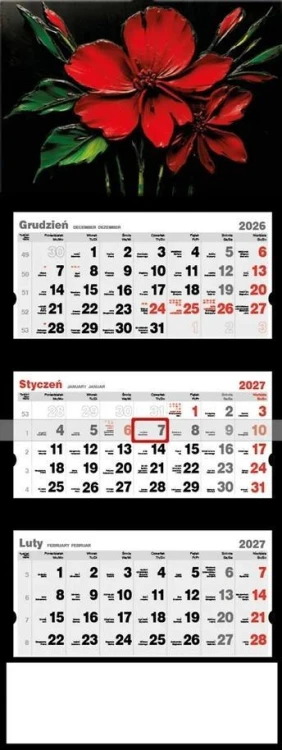 Kalendarz 2027 trójdzielny Kwiat