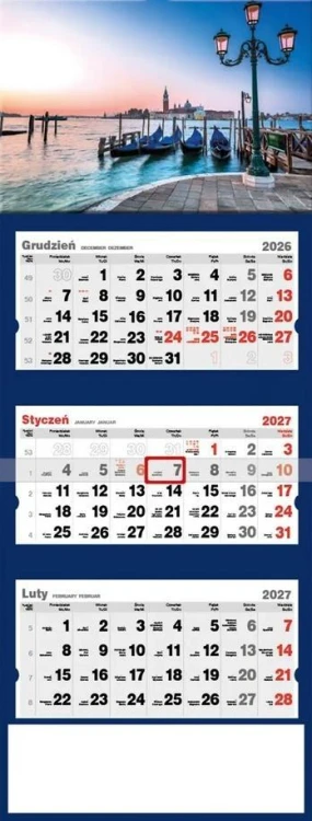 Kalendarz 2027 trójdzielny Wenecja