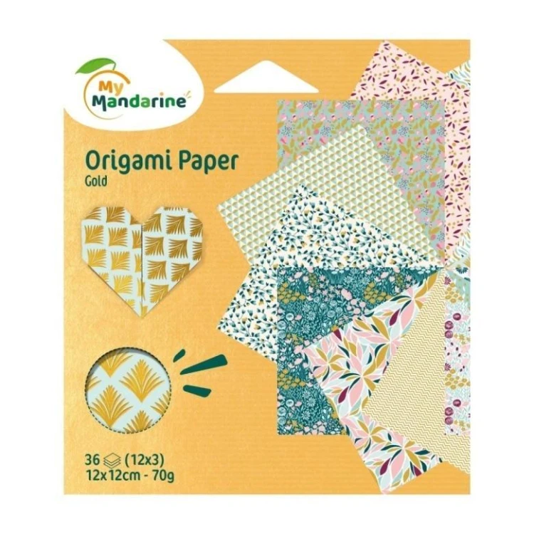 Papier origami ze złotym 12x12cm, Clairefontaine