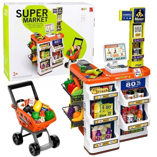 Supermarket z kasą, wózkiem, skanerem 60el