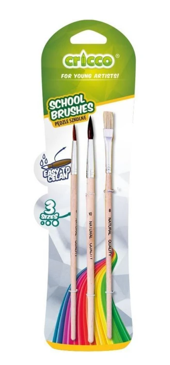 Pędzelki szkolne drewniane 3szt CRICCO, Cricco