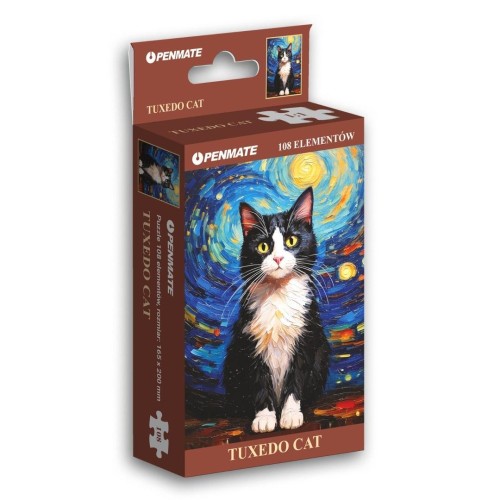 Puzzle 108 mini Starry Night Tuxedo Cat, Penmate