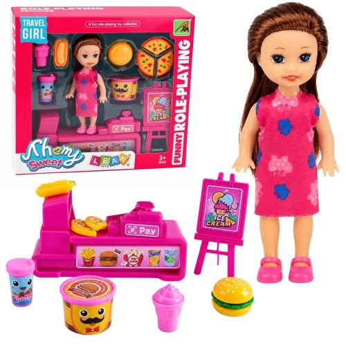 Mini laleczka z kasą i akcesoriami, Leantoys