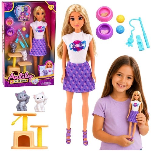 Lalka Anlily z kotkami akcesoria, Leantoys