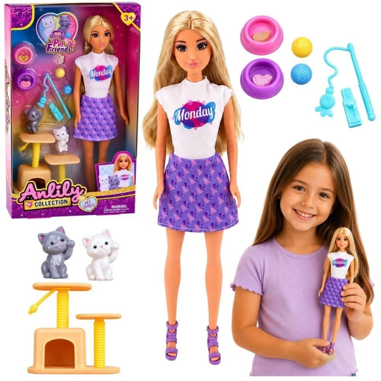 Lalka Anlily z kotkami akcesoria, Leantoys