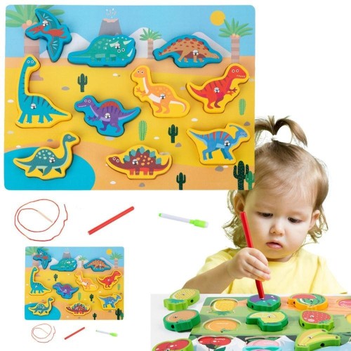 Układanka drewniana magnetyczna dinozaury