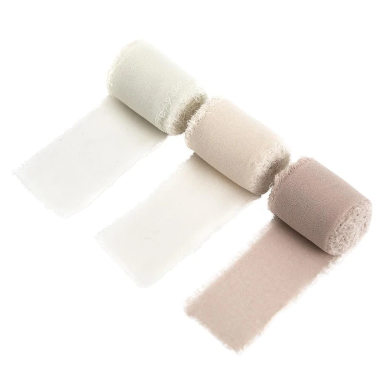 Tasiemki szyfonowe cream beige 4 cmx5m 3szt