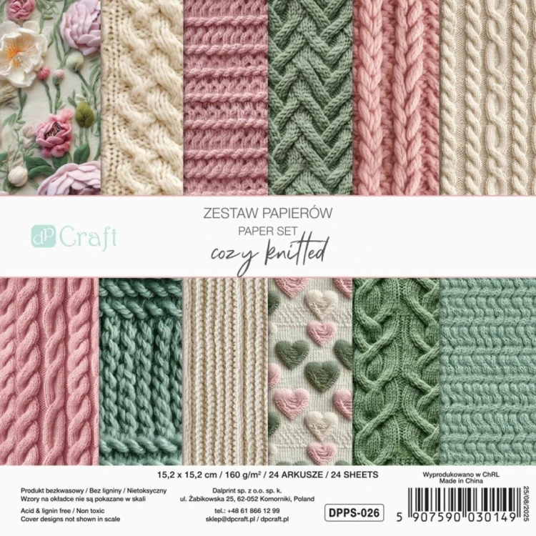 Zestaw papierów cozy knitted 15,2x15,2cm 24 kartki