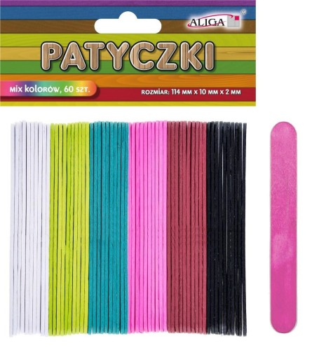 Patyczki kolorowe 114x10x2mm 60szt, Aliga