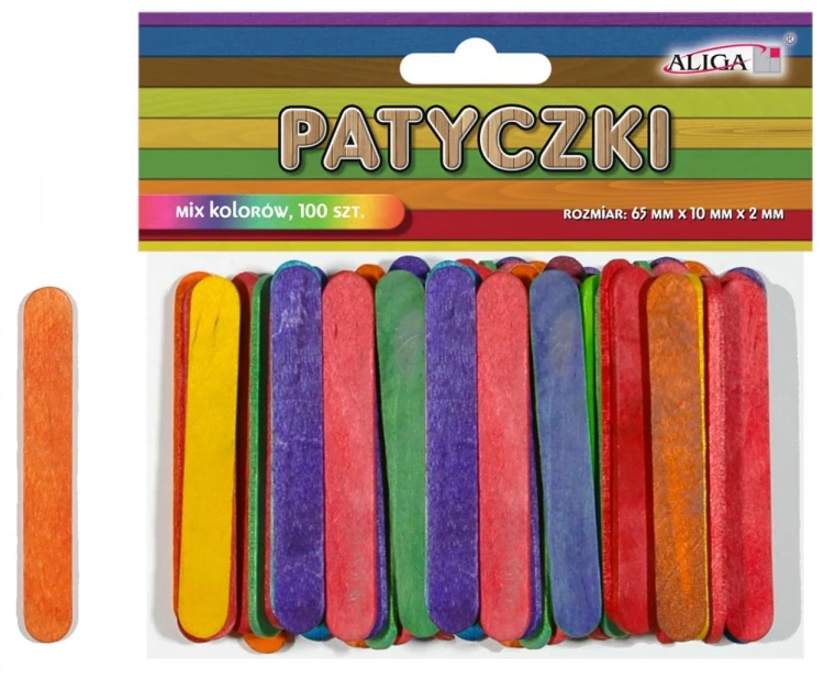 Patyczki kolorowe 65x10x2mm 100szt, Aliga