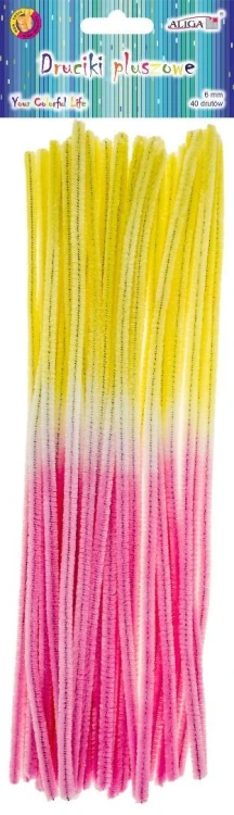 Druciki pluszowe tęczowe 6mmx30cm 40szt, Aliga