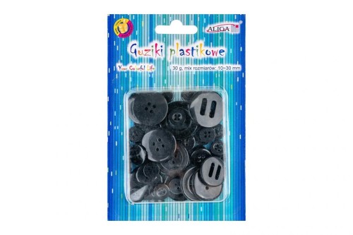 Guziki plastikowe czarne 10-30mm 30g, Aliga