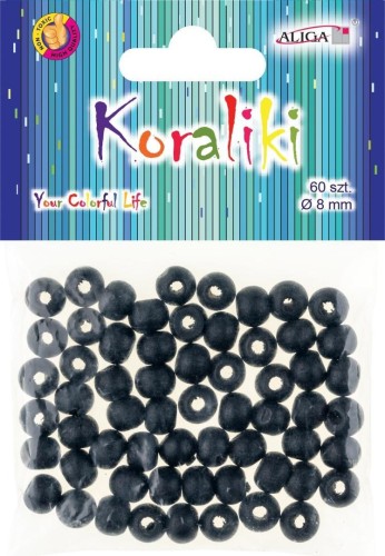 Koraliki drewniane czarne 8mm 60szt, Aliga