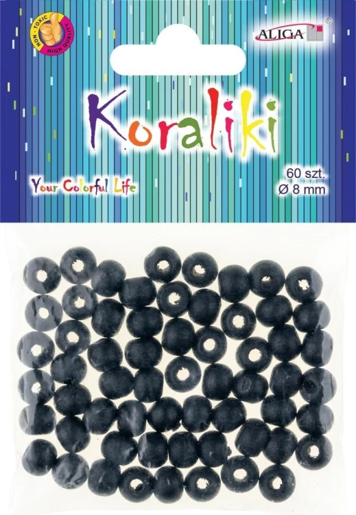 Koraliki drewniane czarne 8mm 60szt, Aliga