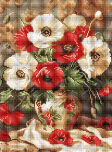 Diamentowa mozaika - Czerwono-białe maki 30x40cm