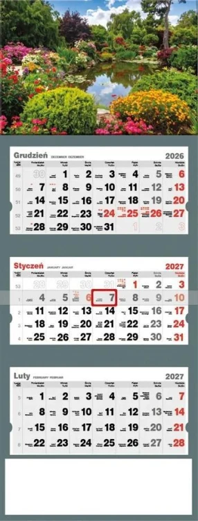 Kalendarz 2027 trójdzielny Ogród