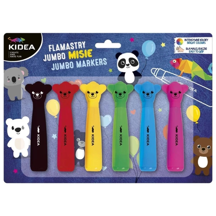 Flamastry Jumbo Misie 6 kolorów KIDEA, DERFORM