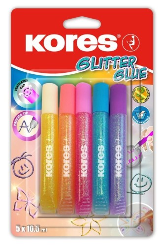 Klej brokatowy 10,5ml 5 kolorów pastelowych, Kores