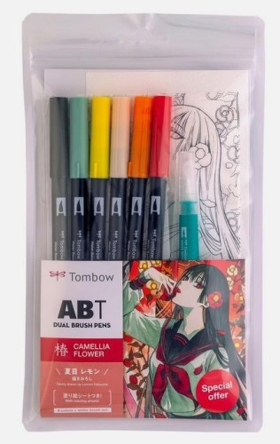 Flamastry 6kol + kolorowanka Kwiat kamelia, Tombow
