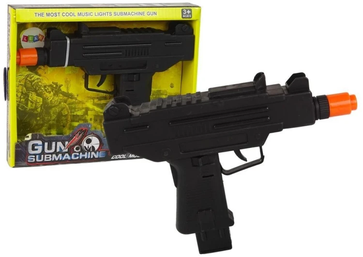 Pistolet czarny wibracje + dźwięk, Leantoys