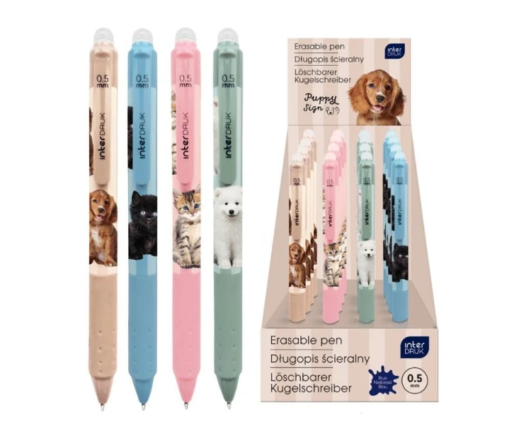 Długopis ścieralny auto z grip. Puppy Sign (24szt)