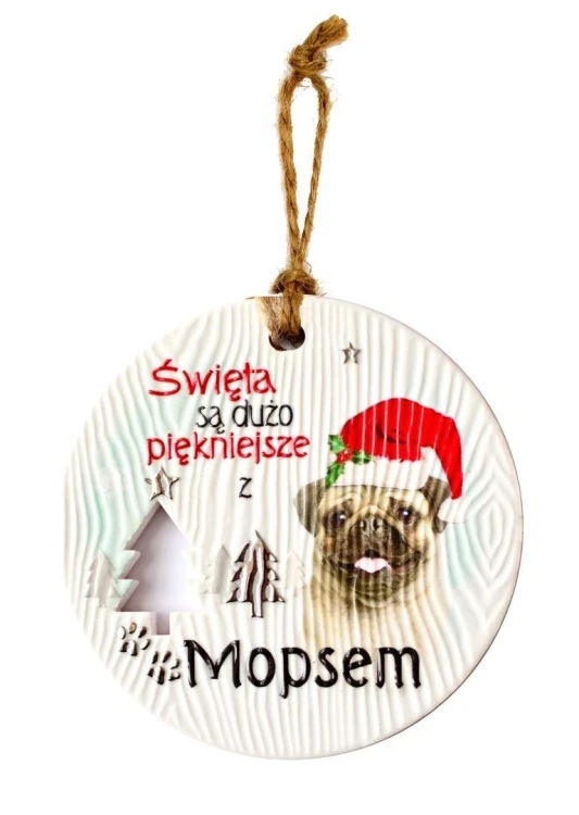 Zawieszka ceramiczna Boże Narodzenie Mops