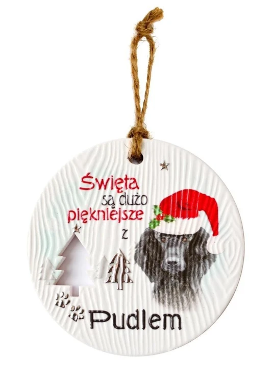 Zawieszka ceramiczna Boże Narodzenie Pudel