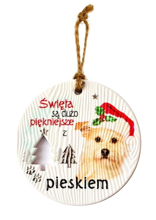 Zawieszka ceramiczna Boże Narodzenie piesek