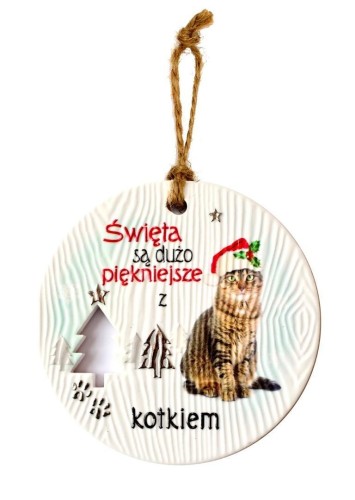 Zawieszka ceramiczna Boże Narodzenie kot szary