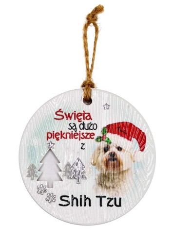 Zawieszka ceramiczna Boże Narodzenie Shih Tzu