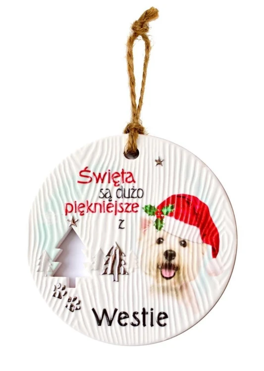 Zawieszka ceramiczna Boże Narodzenie Westie