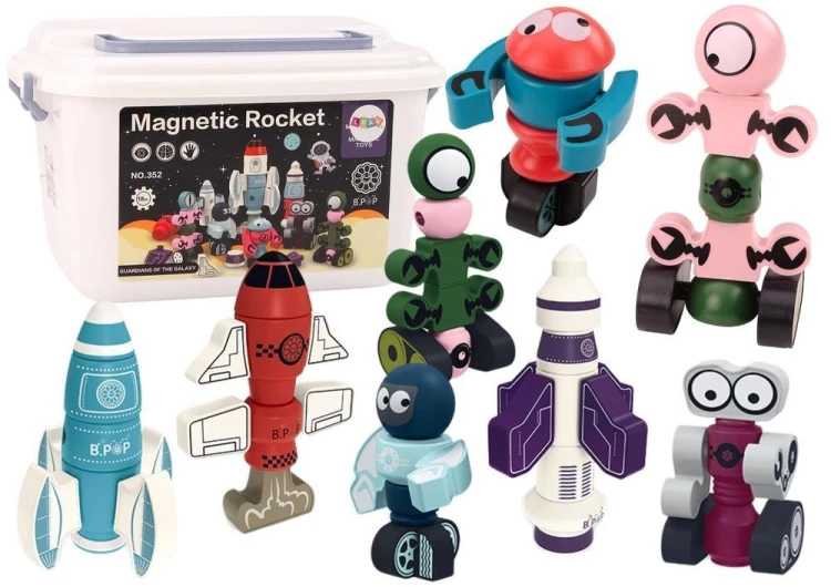 Klocki magnetyczne kosmos rakieta 56el, Leantoys