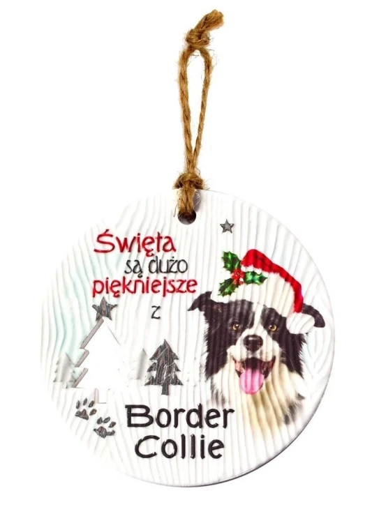 Zawieszka ceramiczna Boże Narodzenie Border Collie