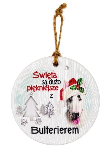 Zawieszka ceramiczna Boże Narodzenie Bulterier