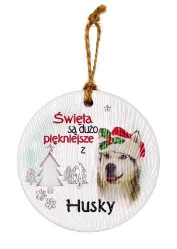 Zawieszka ceramiczna Boże Narodzenie Husky