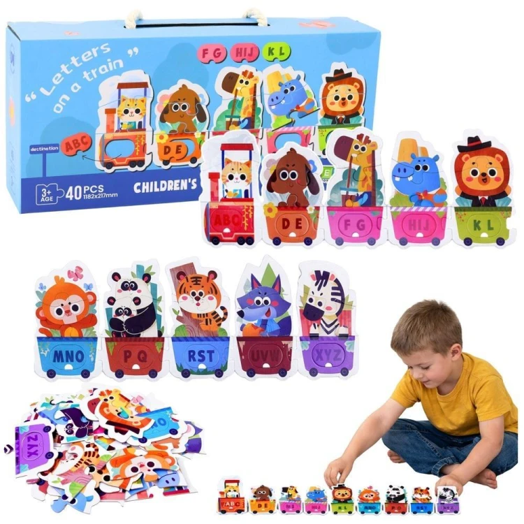Puzzle edukacyjne alfabet pociąg ze zwierzątkami