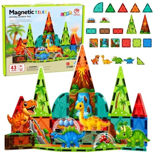 Klocki magnetyczne konstrukcyjne Dinozaury wulkan