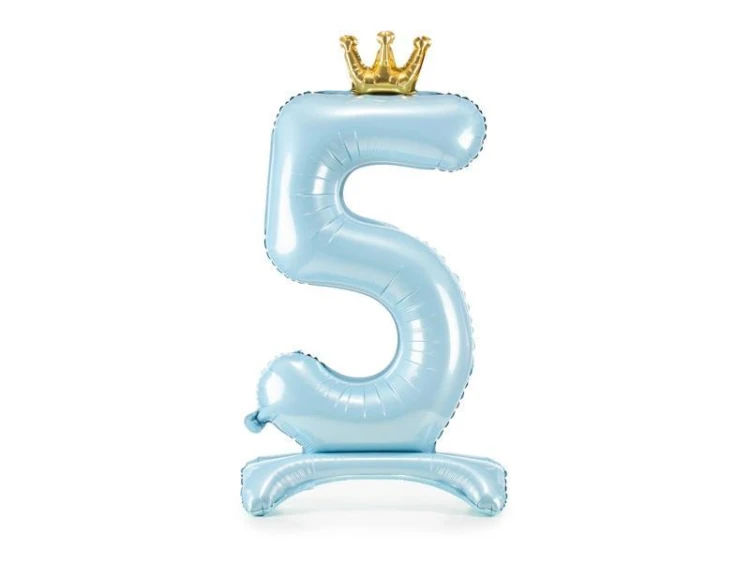 Stojący balon foliowy cyfra 5 84cm błękitny