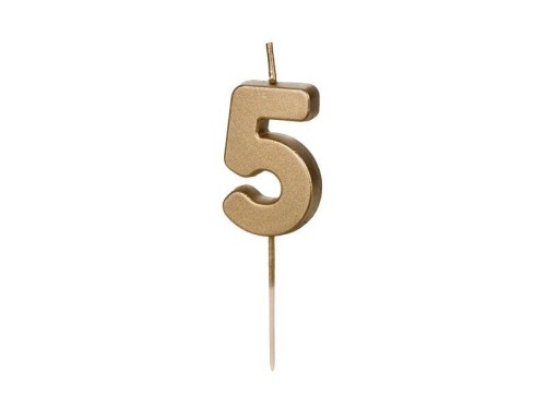 Świeczka urodzinowa cyfra 5 złota 4,5cm