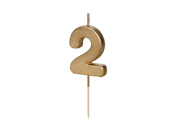 Świeczka urodzinowa cyfra 2 złota 4,5cm