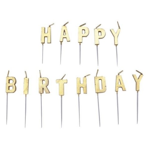 Zestaw świeczek happy birthday złote