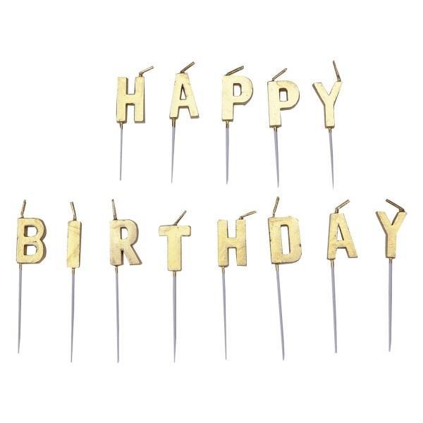 Zestaw świeczek happy birthday złote