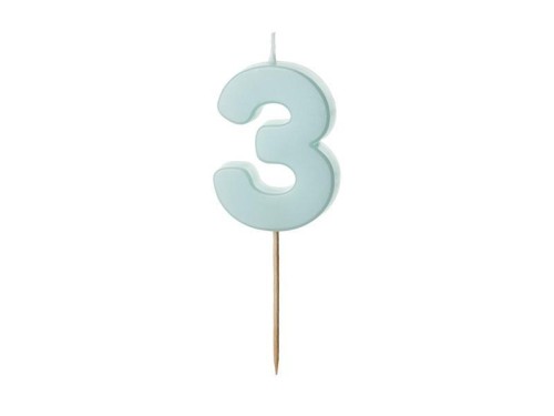 Świeczka urodzinowa cyfra 3 jasno niebieska 5,5cm