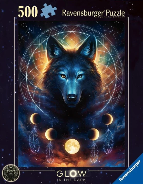 Puzzle 500 świecące - Wilk i księżyce