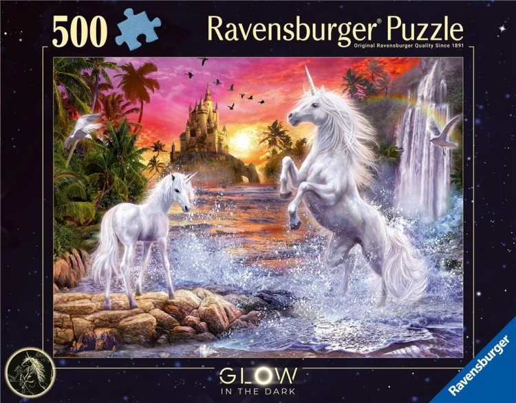 Puzzle 500 świecące - Jednorożce nad rzeką