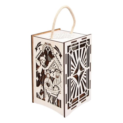Lampion adwentowy drewniany Stajenka LED