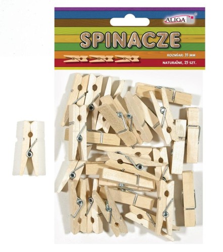 Spinacze drewniane naturalne 35mm 25szt, Aliga